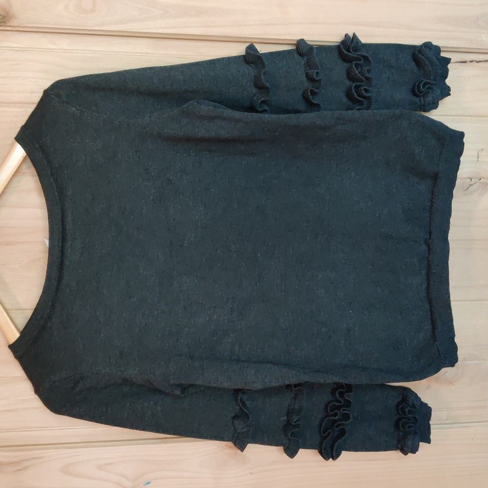 NY Collection Black Ruffle Sleeve Sweater